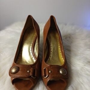 Coach Dorita Brown Leather Open Toe Heels